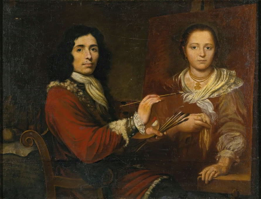 Giulio Quaglio I - Self Portrait Of The Artist Painting His Wife