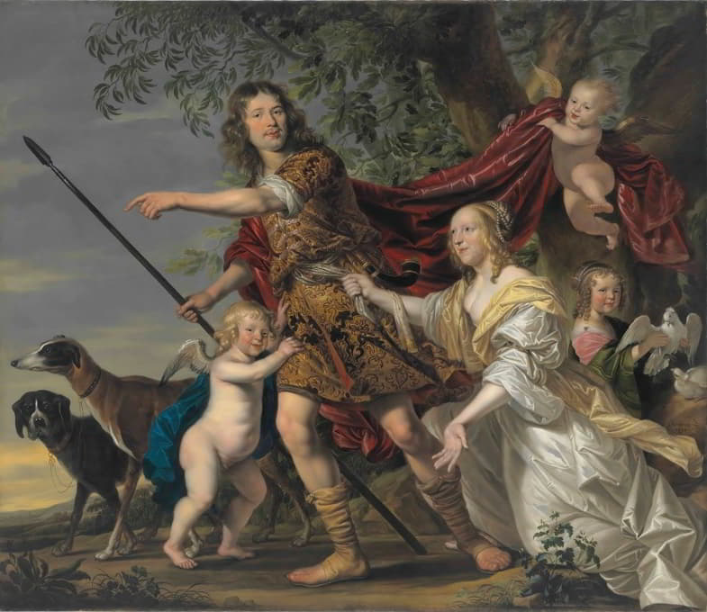 Jacob Frans van der Merck - Portrait Of A Lady And A Gentleman As Venus And Adonis