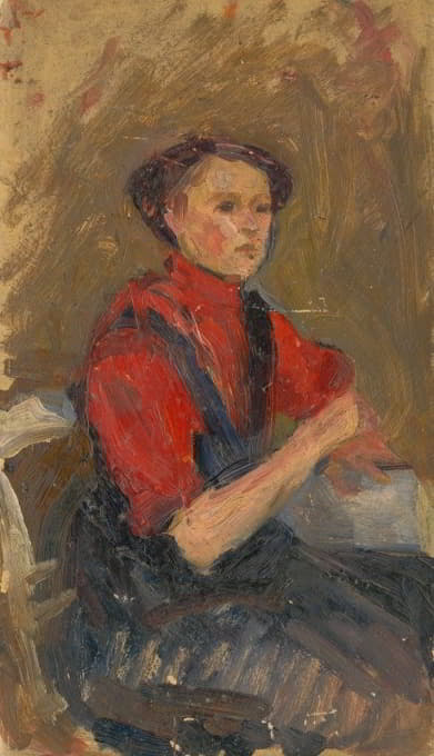 一位身穿红色毛衣的年轻女子的肖像