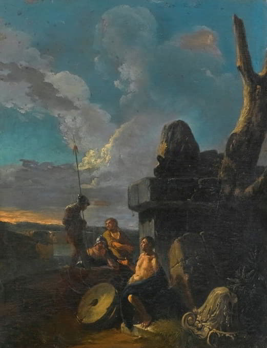 After Andrea Locatelli - Soldiers Conversing By Roman Ruins