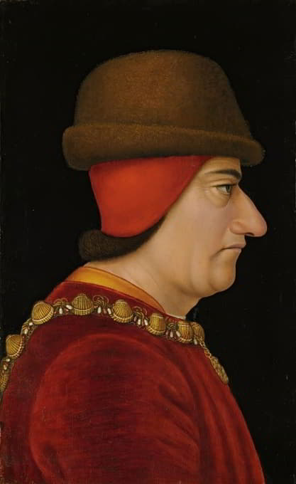 法国国王路易十一（1423-1483）的侧面肖像，戴着圣米歇尔勋章的衣领