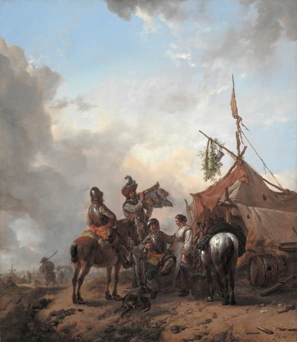 Philips Wouwerman - Soldiers Carousing with a Serving Woman outside a Tent