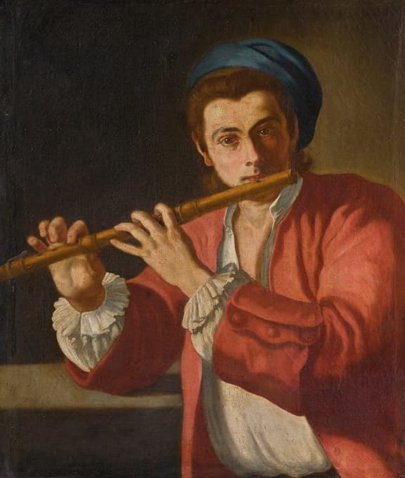 Gaspare Traversi - A young man playing a flute