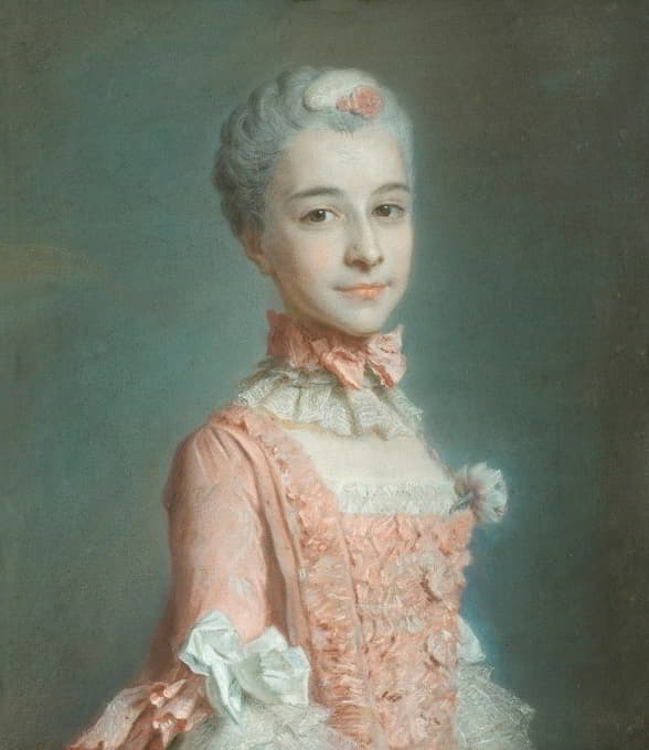 一位穿着粉红色连衣裙的女士的肖像