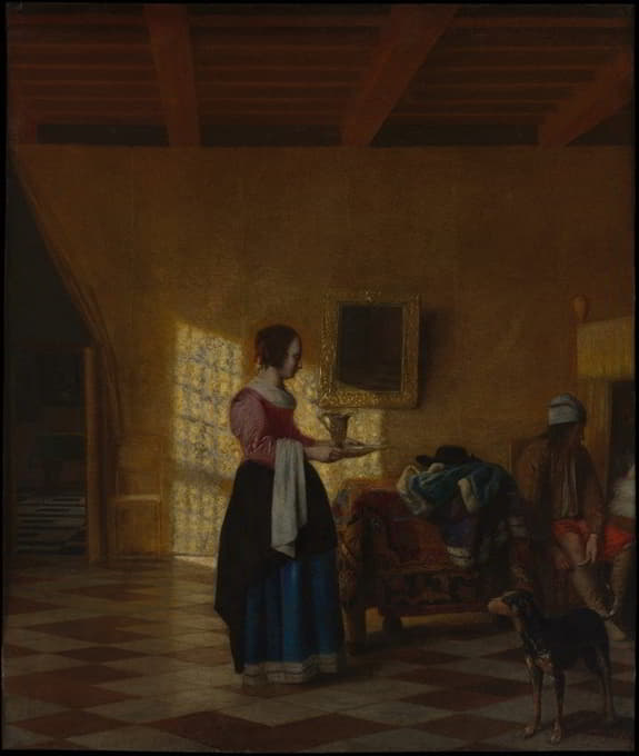 Pieter De Hooch - Woman with a Water Pitcher, and a Man by a Bed