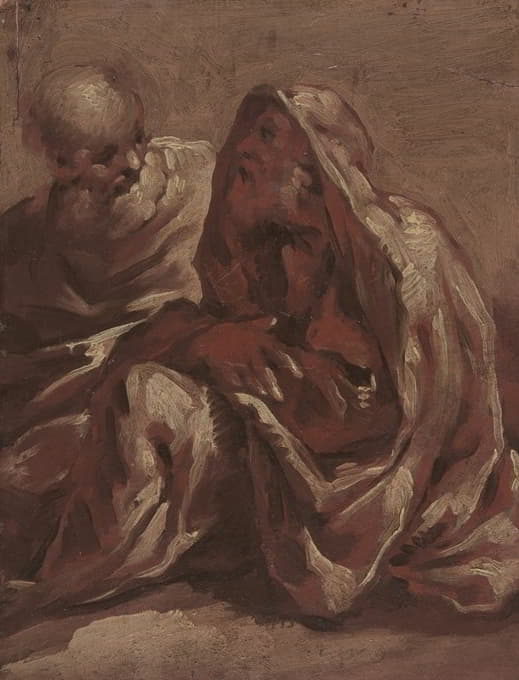 Sigismondo Caula - Two Seated Bearded Male Figures