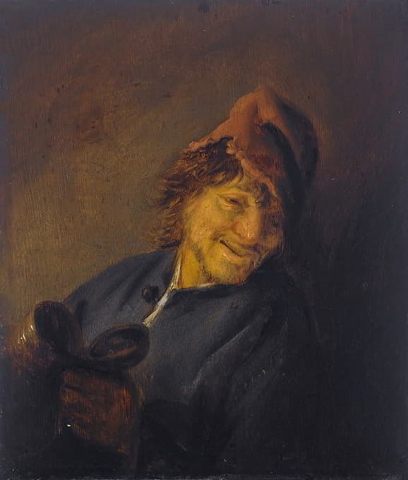 Adriaen van Ostade - Peasant with a red cap holding a jug