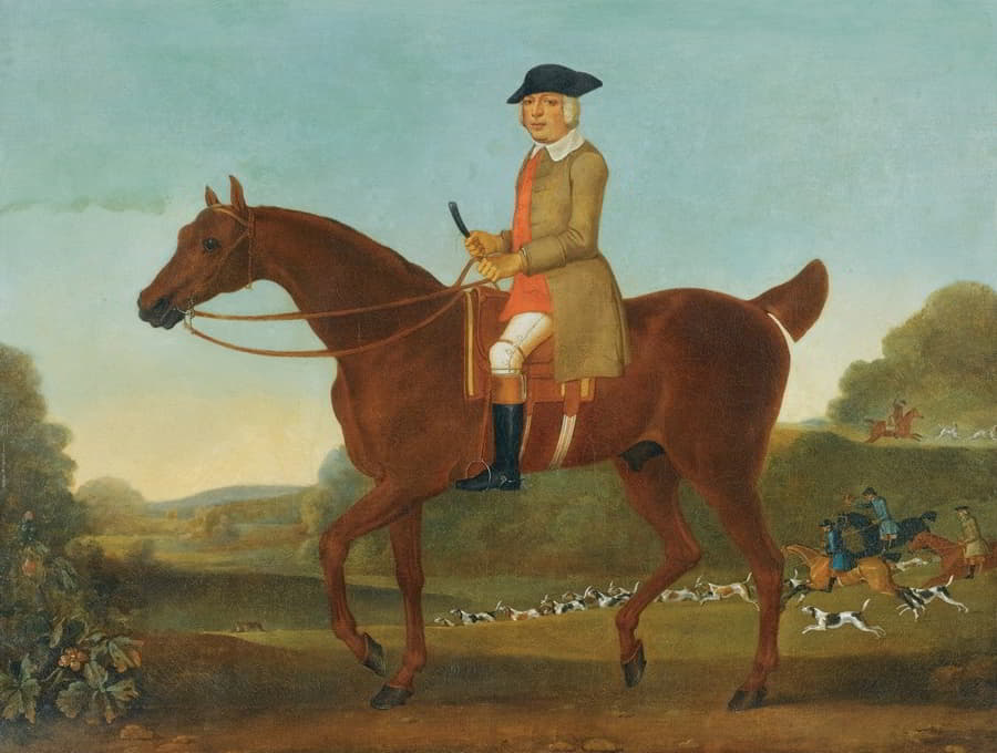 一位绅士的肖像，传统上被认为是第四代克拉文伯爵富瓦尔，在他的猎人身上
