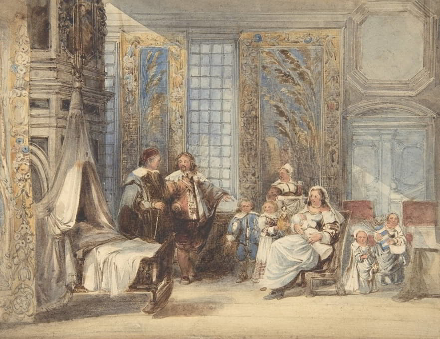 17世纪室内的家庭和客人场景