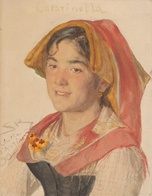 Peder Severin Krøyer - Head of an Girl from Civita d’Antino in Regional Dress (‘Catarinella’)