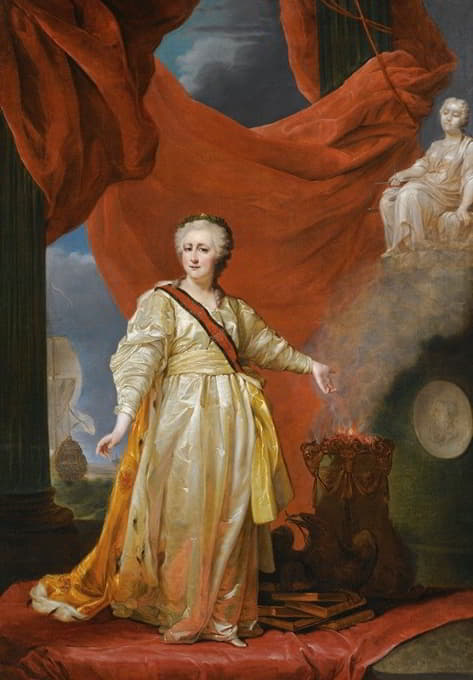 Follower of Dmitry Grigorievich Levitsky - Portrait Of Catherine The Great As Legislator In The Temple Of The Goddess Of Justice