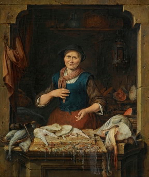 窗口卖鱼的老妇人
