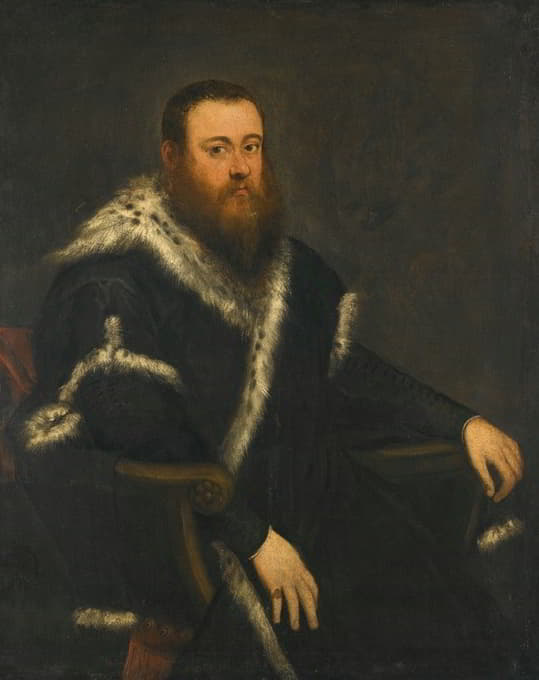 一个留胡子的男人的肖像，穿着黑色的毛皮长袍