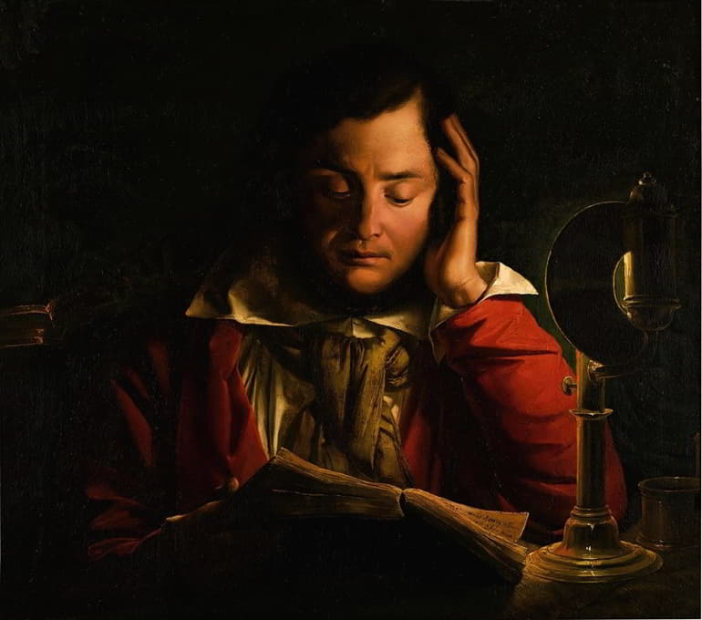 Circle of Joseph Wright of Derby - Portrait of a scholar in his study