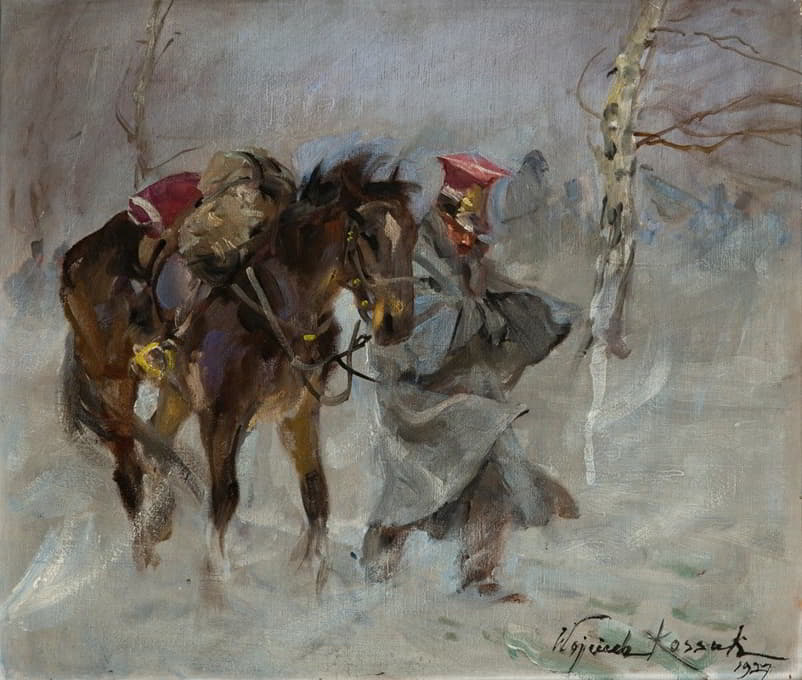 Wojciech Kossak - Uhlan Leading a Horse