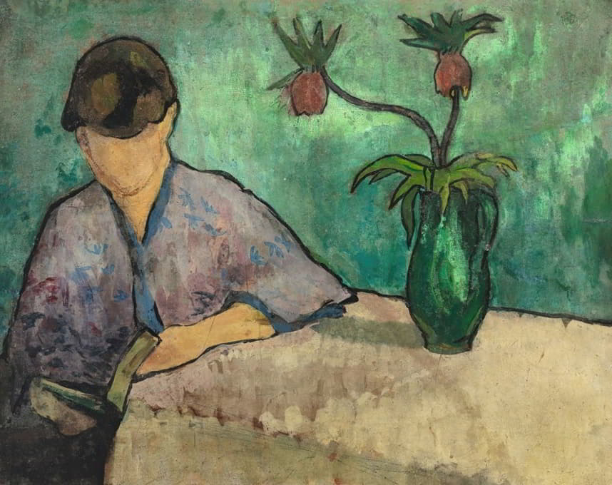 Emile Bernard - Jeune femme lisant en kimono