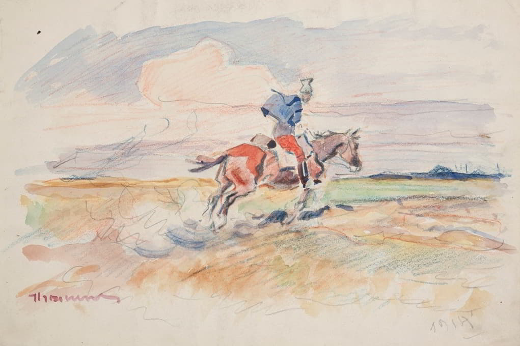 Ivan Ivanec - Ułan austriacki pędzący na koniu