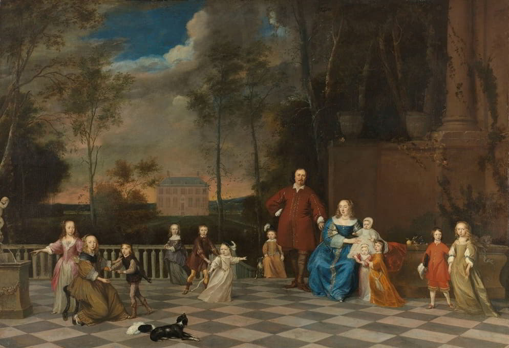 Pieter van Anraedt - The Amsterdam Merchant Jeremias van Collen (1619-1707) with his Wife and their Twelve Children