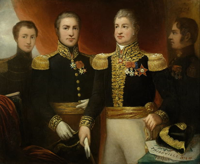 利奥波德·雨果将军和他的两个兄弟和儿子亚伯穿着餐厅制服
