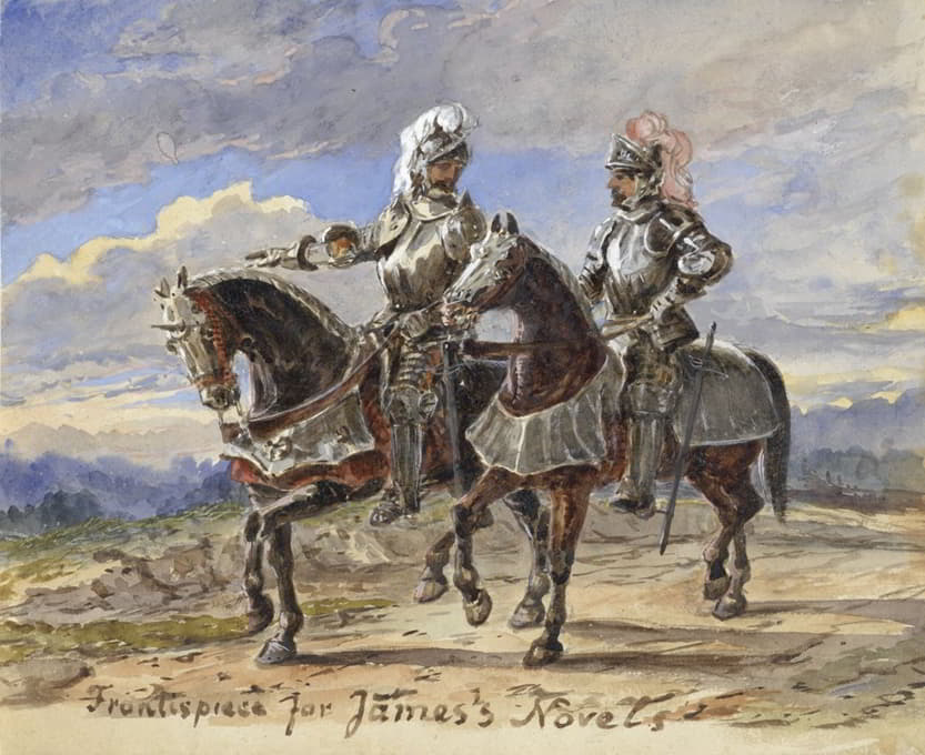 一幅风景画中骑马的两名骑士