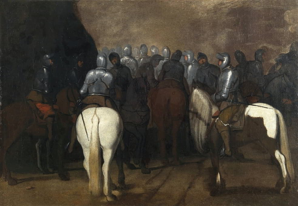 Aniello Falcone - Cavalry in a nocturnal landscape