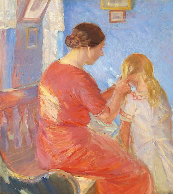 Anna Ancher - Moderen fletter Barnets Haar