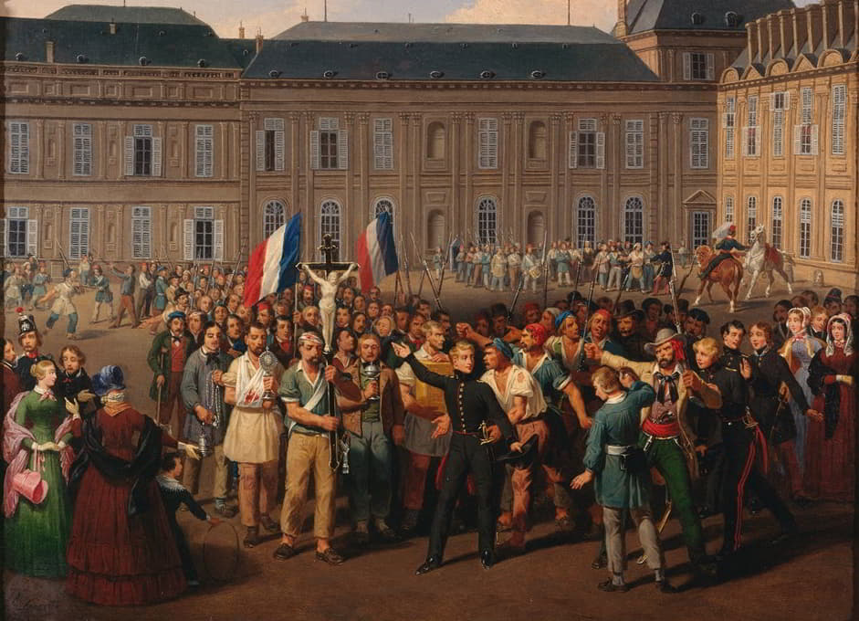 Hippolyte Lecomte - Les polytechniciens portant le crucifix sauvé de la chapelle des Tuileries, lors des émeutes du 24 février 1848