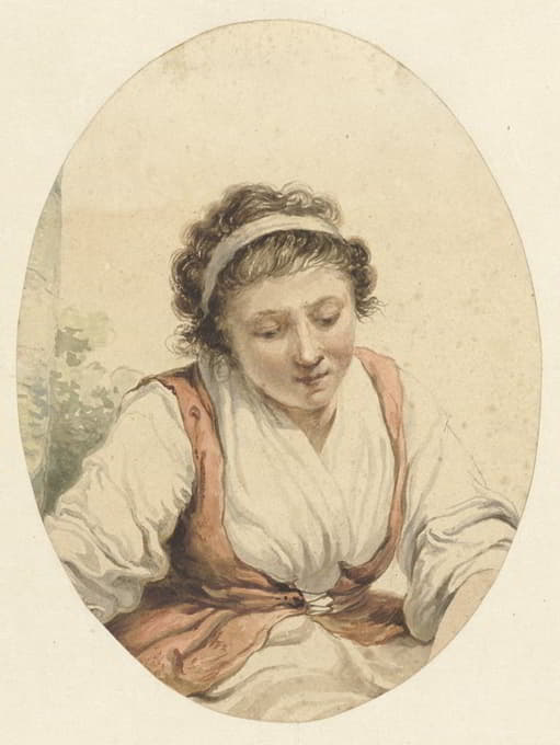 Jacob van Strij - Vrouw met rood vest en wit lint in het haar
