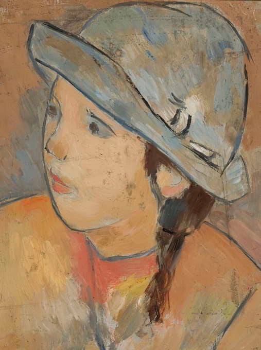 Tadeusz Makowski - Głowa dziewczynki w niebieskim kapeluszu