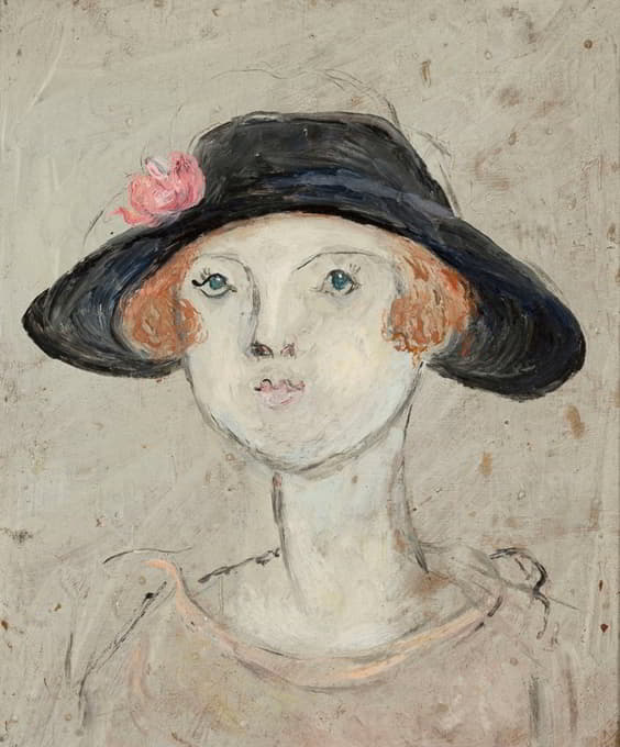 Tadeusz Makowski - Głowa kobiety w czarnym kapeluszu