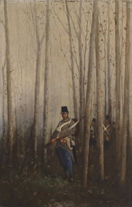 August von Pettenkofen - Wald mit Soldaten