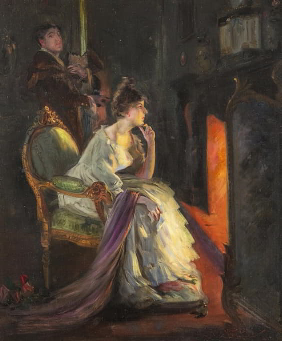 Jan Skramlík - A Girl by the Fireside