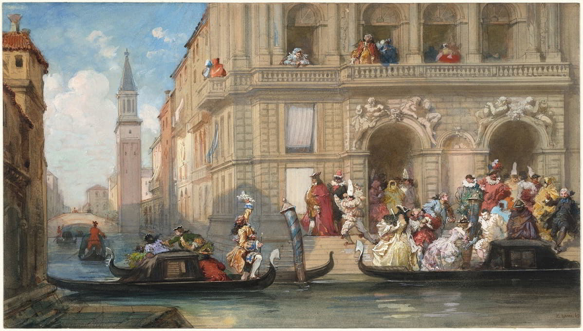 伪装者在威尼斯宫殿前登上平底船