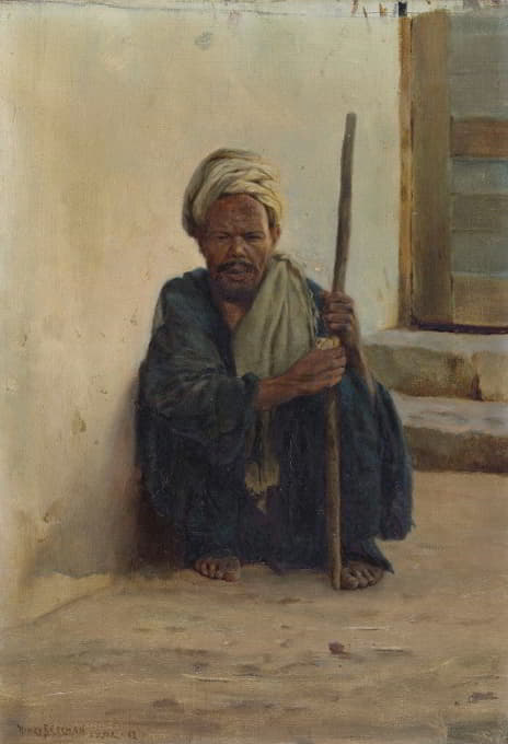 卢克索，阿拉伯人，拿着棍子坐在街上