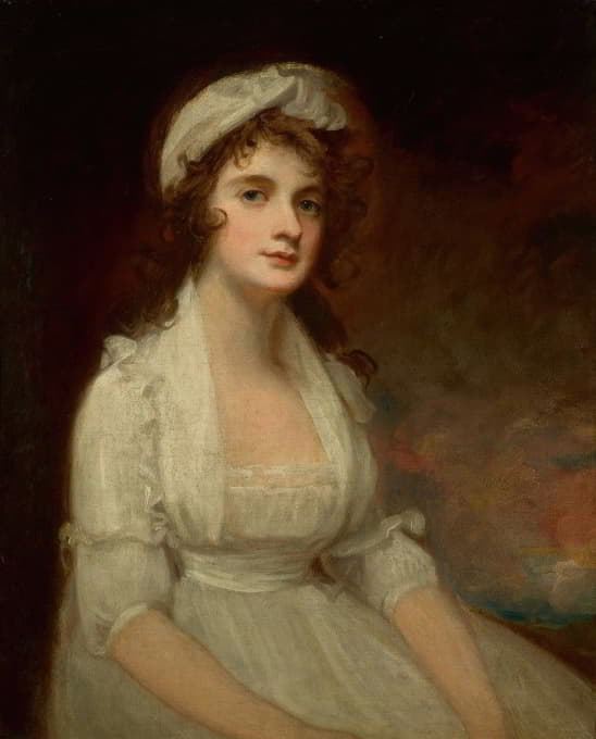 George Romney - Portrait Of Miss Elizabeth Tighe (1774 -1857), Half-Length, Wearing A White Dress