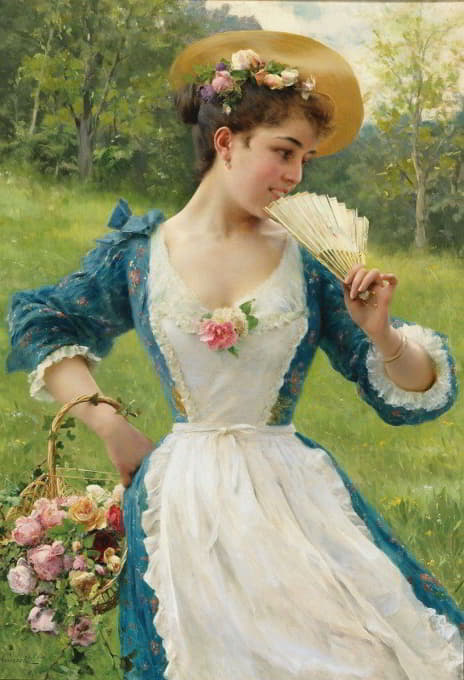 Federico Andreotti - Young Beauty With A Basket Of Roses