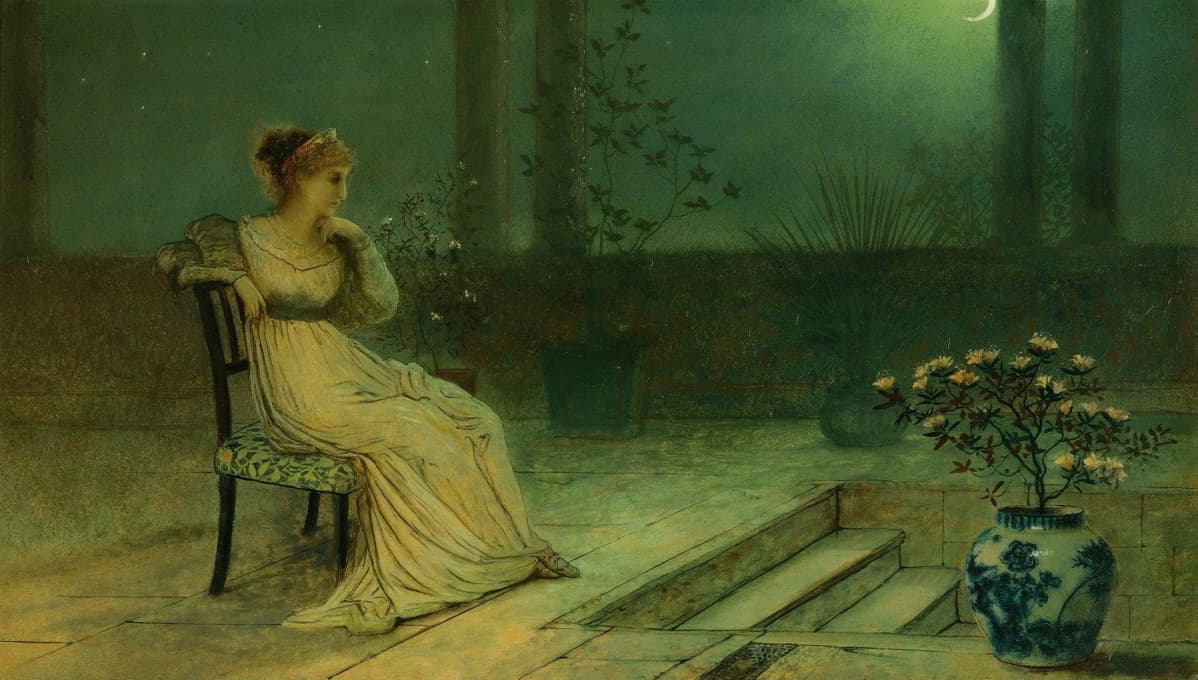 月光下坐在露台上的古典少女 - 格里姆肖