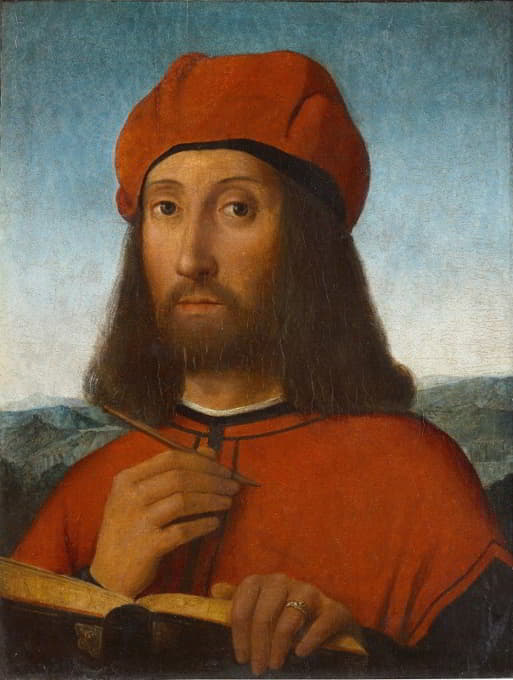 一个戴着红色贝雷帽和书的男人的肖像