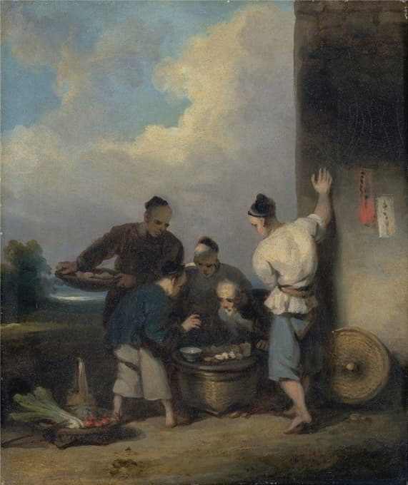 George Chinnery - Coolies Round the Food Vendor’s Stall