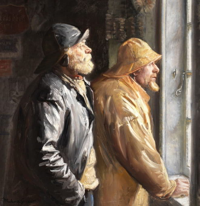 Michael Ancher - To Fiskere ved Vinduet i Butikken