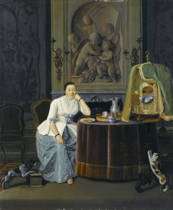 Hendrik Pothoven - Interior with a lady sitting at a table