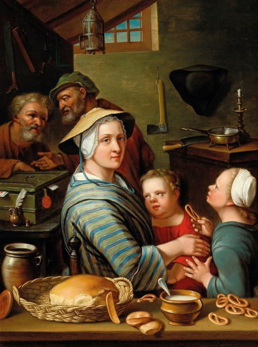 Johann Gerlach Lambert - A Kitchen Interior With Figures