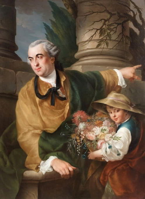 查尔斯·克劳德·德·弗拉豪特（Charles Claude de Flahut）戴着一个孩子