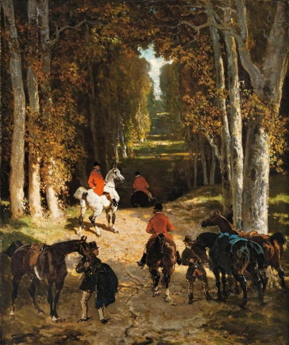 Alfred De Dreux - Before The Departure For Hunting In An Alley