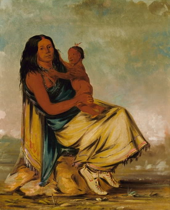 George Catlin - Wáh-Chee-Te, Wife of Cler-Mónt, And Child