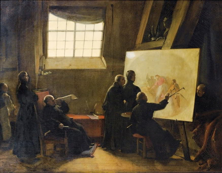 François-Marius Granet - Padre Pozzo Painting In His Studio Surrounded By Monks Of His Order