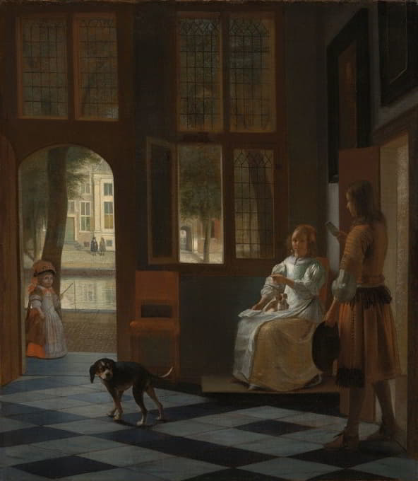 Pieter De Hooch - Man Handing a Letter to a Woman in the Entrance Hall of a House