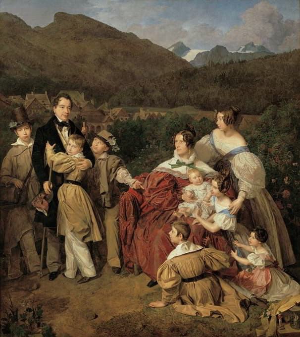 Ferdinand Georg Waldmüller - Der Notar Dr. Josef August Eltz mit seiner Gattin Caroline, geb. Schaumburg, und den acht Kindern in Ischl