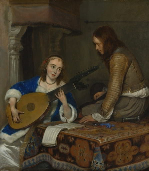 一个弹奏奥瑟博琵琶的女人和一个骑士