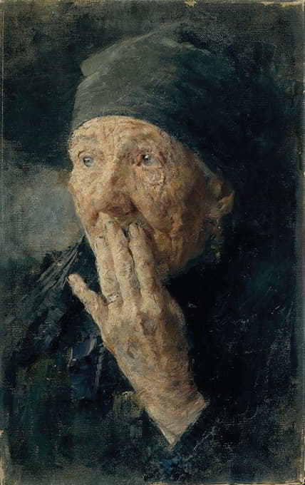 Karoline Kubin - Kopf einer alten Frau mit der Hand am Mund